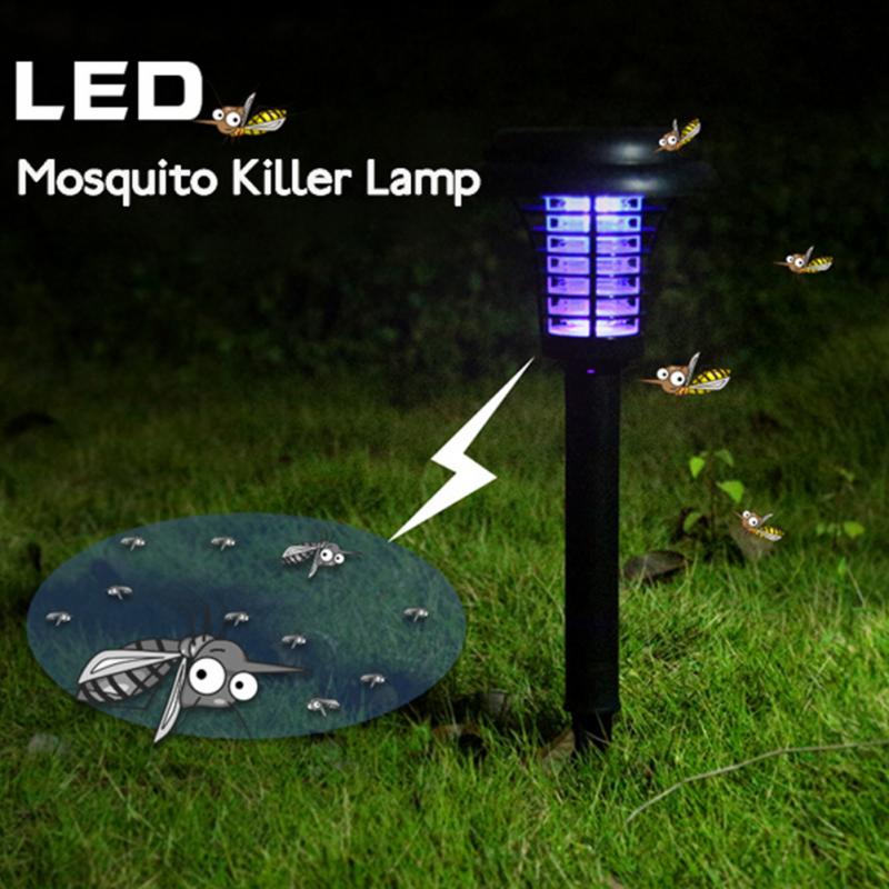 Solar Powered Outdoor Park Garden Lawn Anti Mosquito Insect Pest Bug Zapper Killer Trapping Lantern Decor Lamp Light with spike